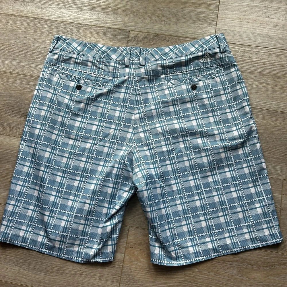 Adidas Golf Shorts‎ Men's Size 38 Stretch Poly Blue Plaid 10